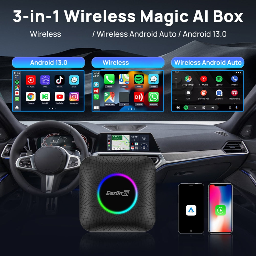 2023 Carlinkit Android 13 Car TV Box LED Android Auto CarPlay Wireless ...