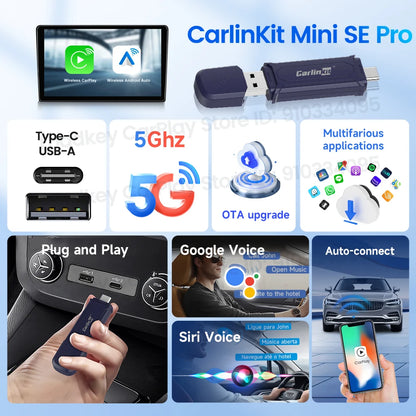 Carlinkit Mini SE Pro | Wireless CarPlay & Android Auto Adapter | USB Dongle with WiFi & Bluetooth | Plug & Play OTA Upgrade