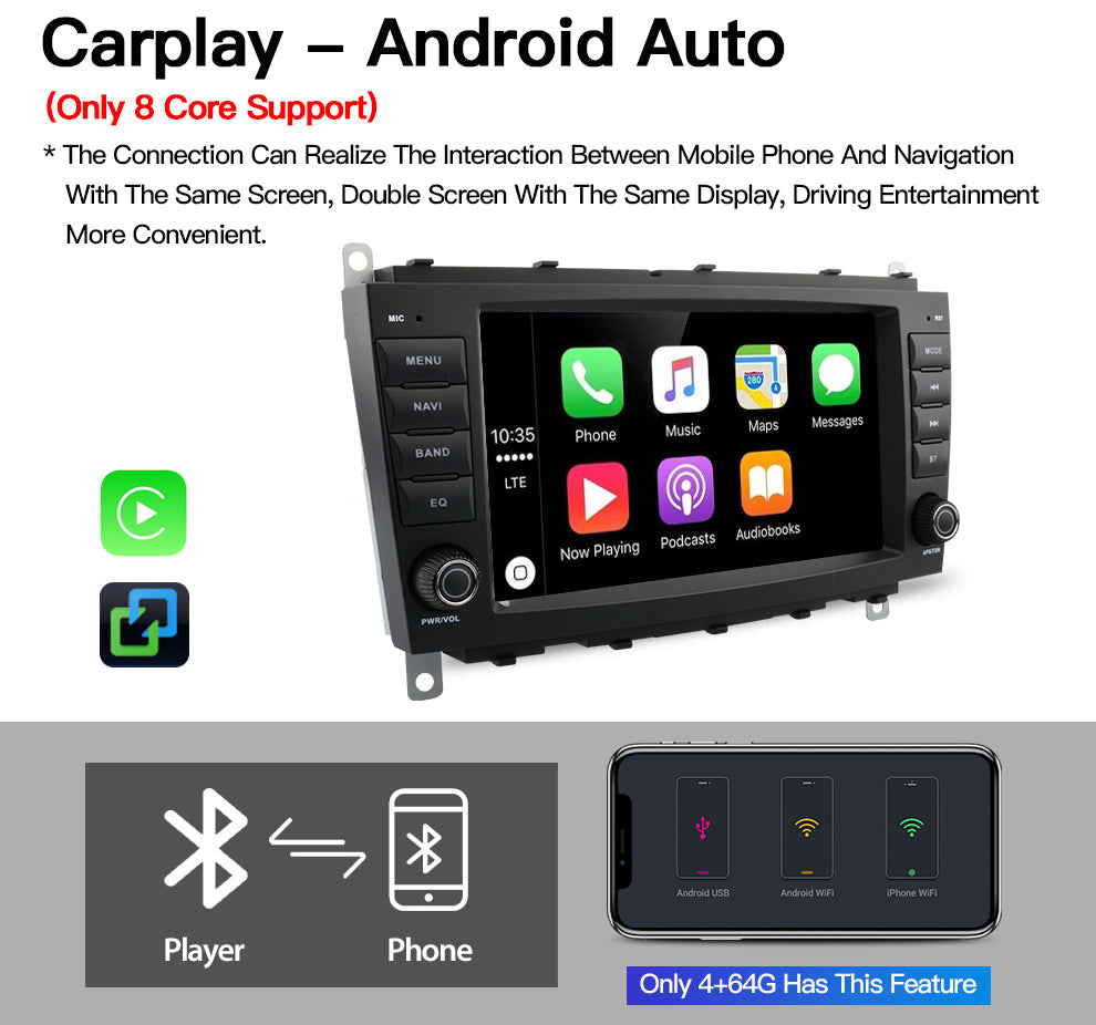 Carputech 8" Android Car Multimedia Player Radio Stereo GPS For Mercedes Benz CLK 200K 280 300 350 CarPlay AUTO SWC 4G Navigation BT