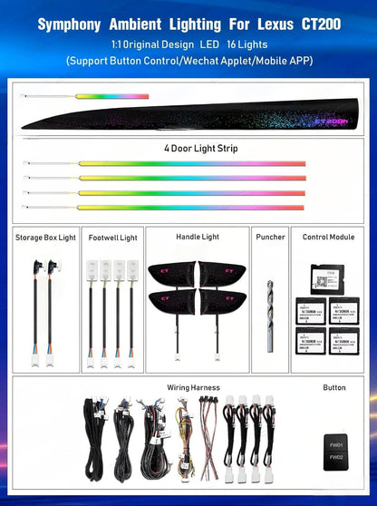 Upgrade Dynamic Symphony Led Car Interior Ambient Lighting for Lexus CT200 2012-2020 Atmosphere Strip Accessories
