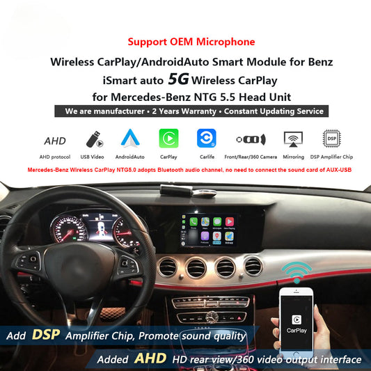 Wireless CarPlay AndroidAuto Smart Module for Mercedes-Benz W213 7 8 inch 12.3 inch screen 5G NTG 5.5 Mirroring