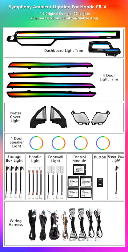 64 Colors Dynamic Ambient Lighting for Honda CR-V 6th Gen 2023-2025 Interior Lighting Upgrade Accessories