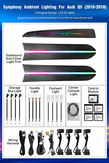 Upgrade 256 Colors Symphony Led Car Interior Ambient Lighting Decoration for Audi Q5 2010-2017 Atmosphere Strip Accessories