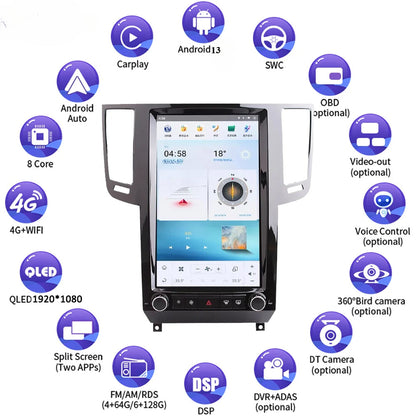 13.6" Qualcomm For Infiniti FX50 2009-2016 Car Radio Stereo Carplay Upgrade Tesla Style Screen Android Auto GPS Navigation Multimedia Player