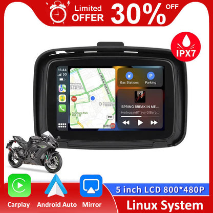 5 inch Motorcycle Wireless Apple Carplay Android Auto Portable Navigation GPS Screen IPX7 Motorcycle Waterproof Display
