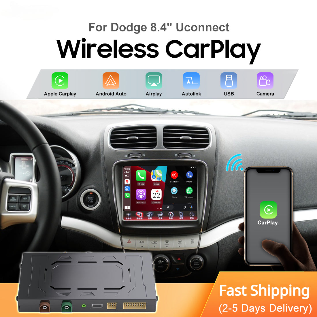 Wireless Apple CarPlay for Dodge Uconnect 8.4"Charger SRT8 CarPlay Kit Android Auto Mirror-Link Reserve Camera Retrofit