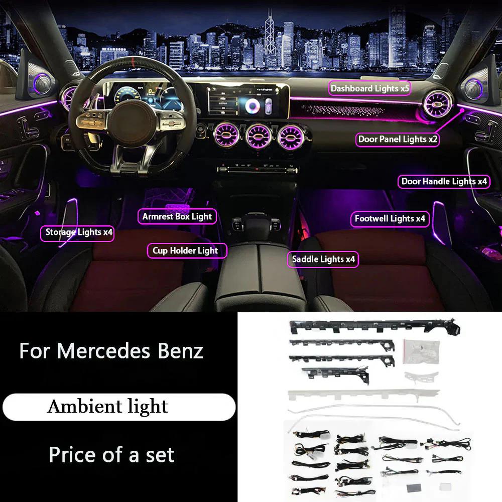 64 Colors Ambient Light For Mercedes Benz A-class W177 / CLA W118 / B-class W247 2019-2025 LED Car Neon Lamp Automotive Interior Decoration