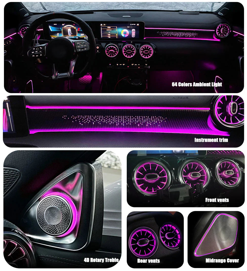 64 Colors Ambient Light For Mercedes Benz A-class W177 / CLA W118 / B-class W247 2019-2025 LED Car Neon Lamp Automotive Interior Decoration