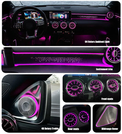 64 Colors Ambient Light For Mercedes Benz A-class W177 / CLA W118 / B-class W247 2019-2025 LED Car Neon Lamp Automotive Interior Decoration