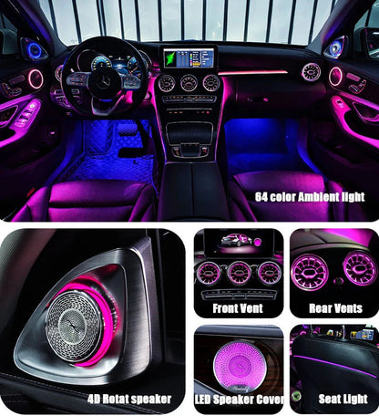 64 Colors Premium Car Interior Ambient Lights for Mercedes Benz C-class W205/ GLC X253 2015-2021 Dream Color Car Atmosphere Lamp