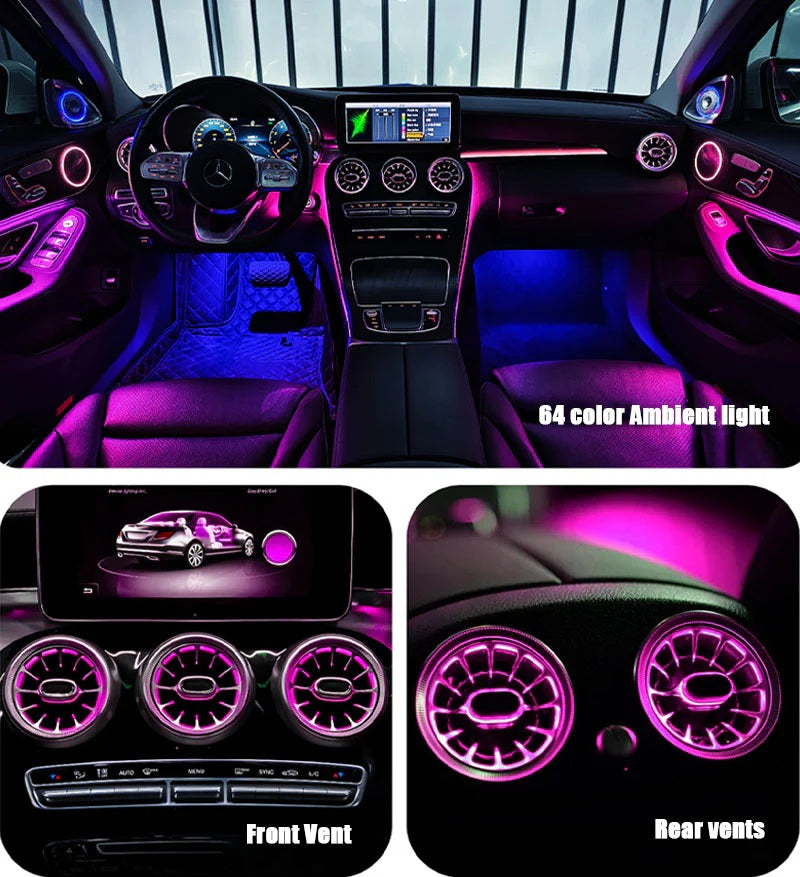 64 Colors Premium Car Interior Ambient Lights for Mercedes Benz C-class W205/ GLC X253 2015-2021 Dream Color Car Atmosphere Lamp