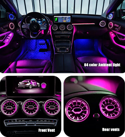 64 Colors Premium Car Interior Ambient Lights for Mercedes Benz C-class W205/ GLC X253 2015-2021 Dream Color Car Atmosphere Lamp