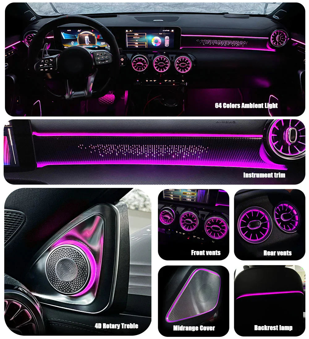 64 Colors Ambient Light For Mercedes Benz A-class W177 / CLA W118 / B-class W247 2019-2025 LED Car Neon Lamp Automotive Interior Decoration