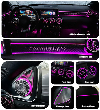 64 Colors Ambient Light For Mercedes Benz A-class W177 / CLA W118 / B-class W247 2019-2025 LED Car Neon Lamp Automotive Interior Decoration