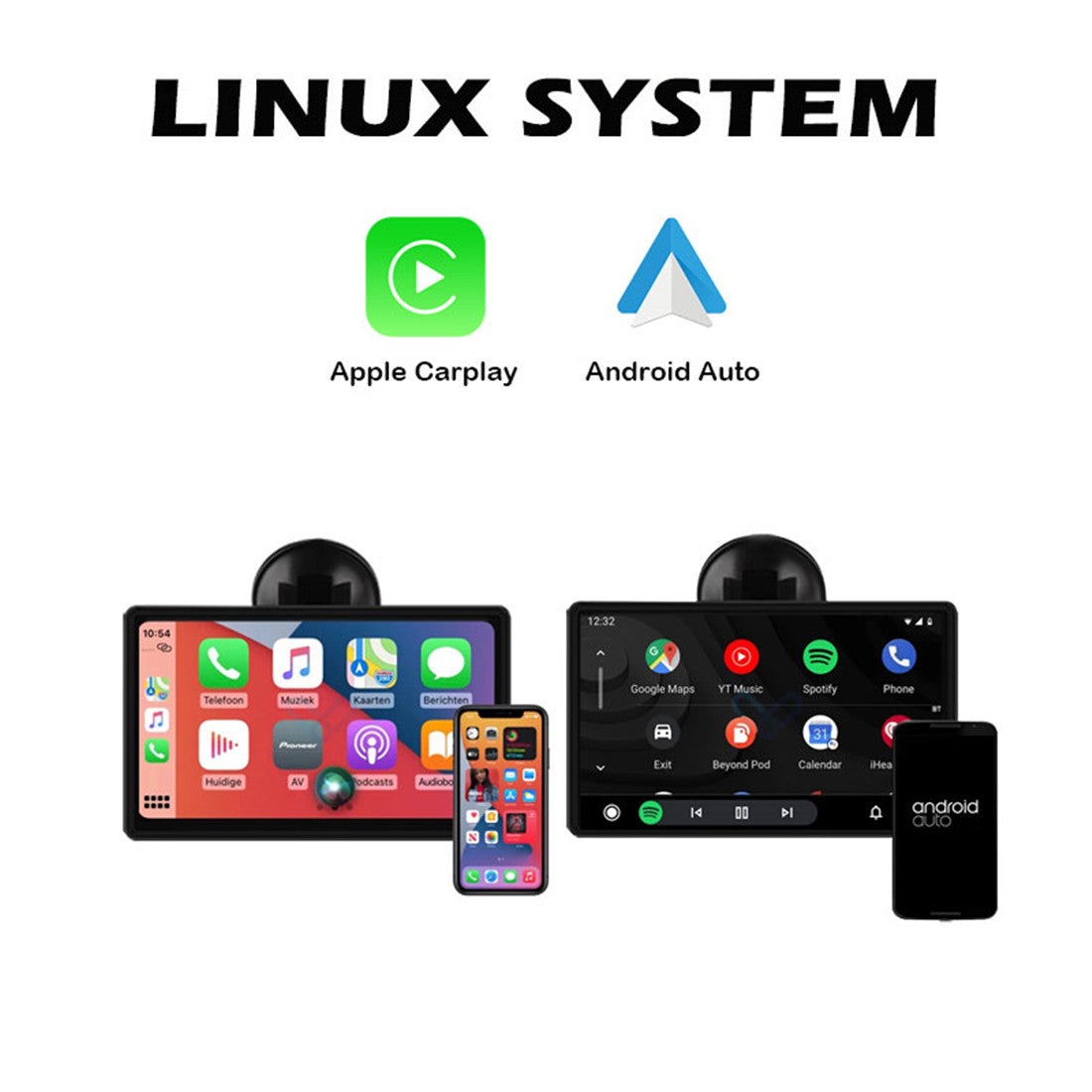 7 Inch Linux Touch Screen Portable Android Auto Wireless Apple CarPlay ...
