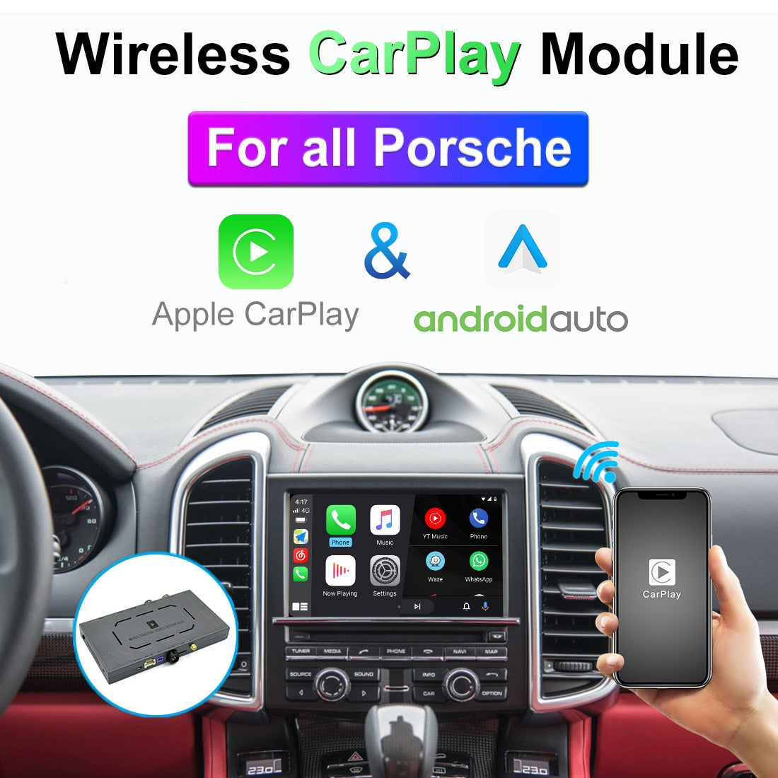 Wireless CarPlay Android Auto MMI Interface for Porsche 911 Bosxter Cayman Macan Cayenne Panamera Video Module Box Mirror-Link